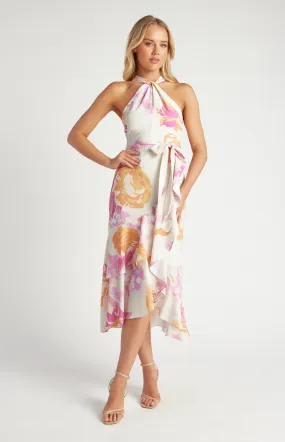 Floral Halter Dress with Waterfall Hem (SDR1466-2A)