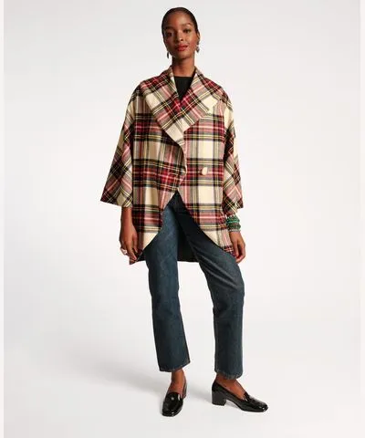 Frances Valentine Cocoon Shawl Collar Wool Coat Christmas Plaid