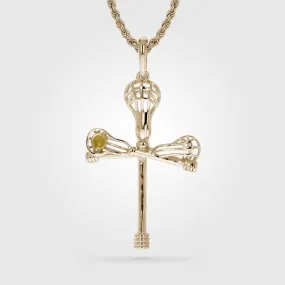 Gold Lacrosse Cross Necklace