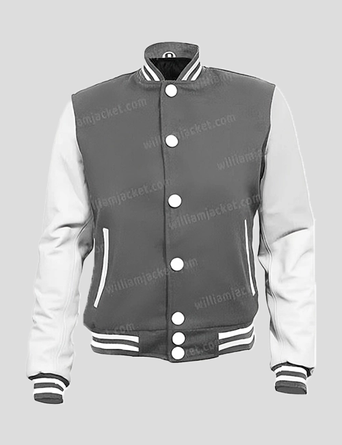 Grey and White Letterman Varsity Jacket - William Jacket