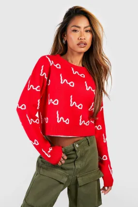 Ho Ho Ho All Over Print Crop Christmas Sweater