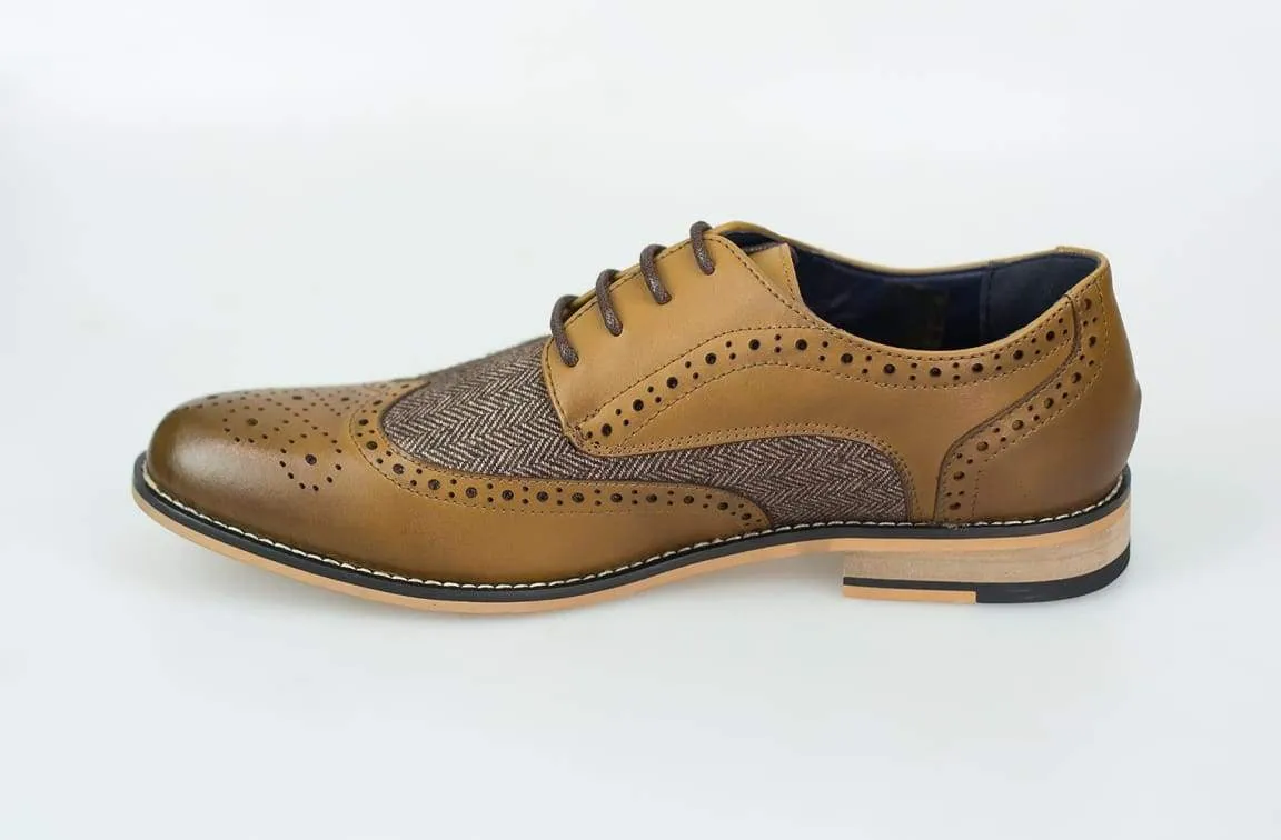 Horatio Tan Tweed Brogue Shoes - Buy Now