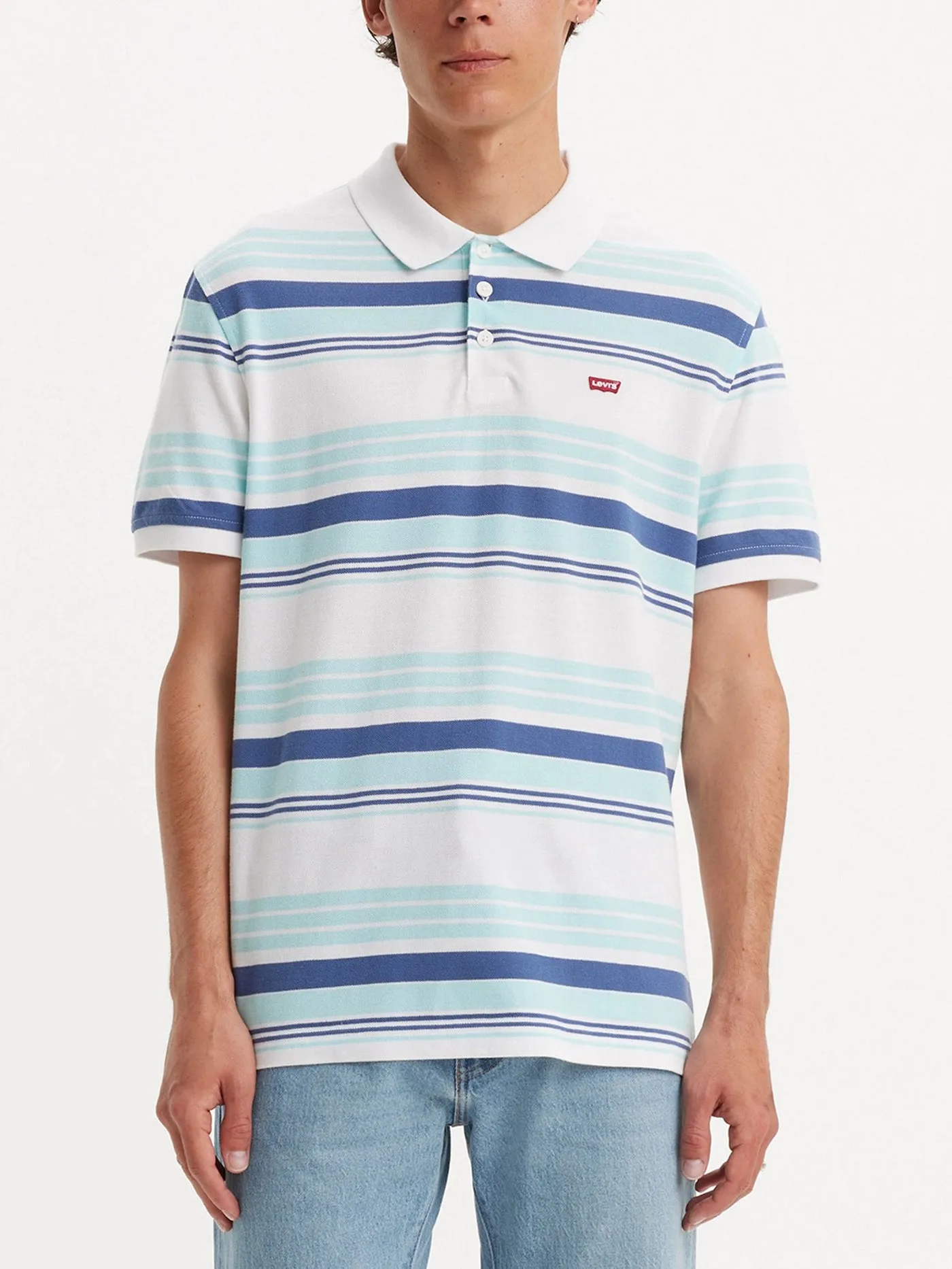 Housemark Salt Water Stripe Polo - Bright White