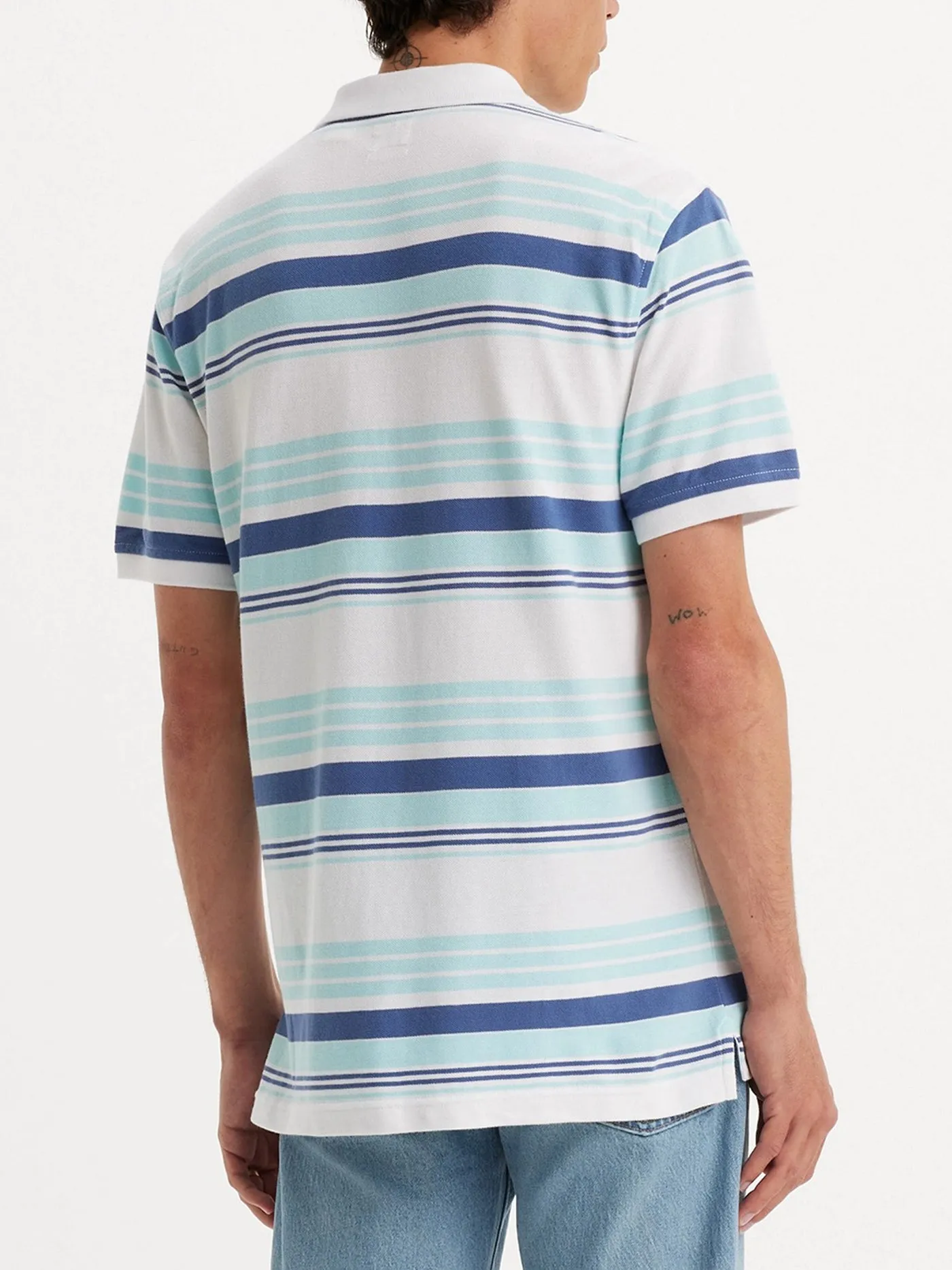 Housemark Salt Water Stripe Polo - Bright White