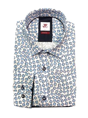 Jimmy Fox - Blue/Cream Geometric Print Shirt