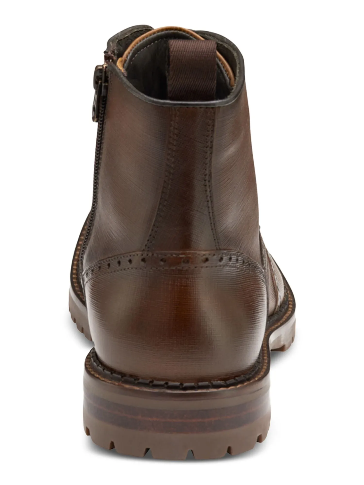 Johnston & Murphy Men's Brown Embossed Lug Sole Lace-Up Cushioned Removable Insole Garrison Round Toe Block Heel Zip-Up Leather 