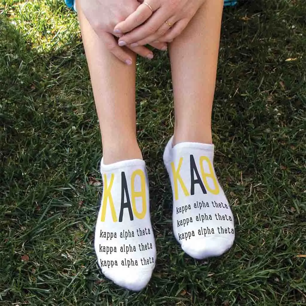 Kappa Alpha Theta Sorority No Show Socks with Large Greek Letters