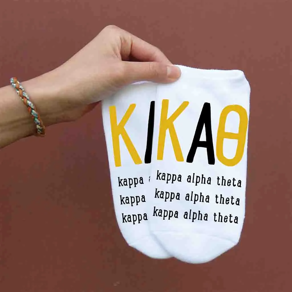 Kappa Alpha Theta Sorority No Show Socks with Large Greek Letters