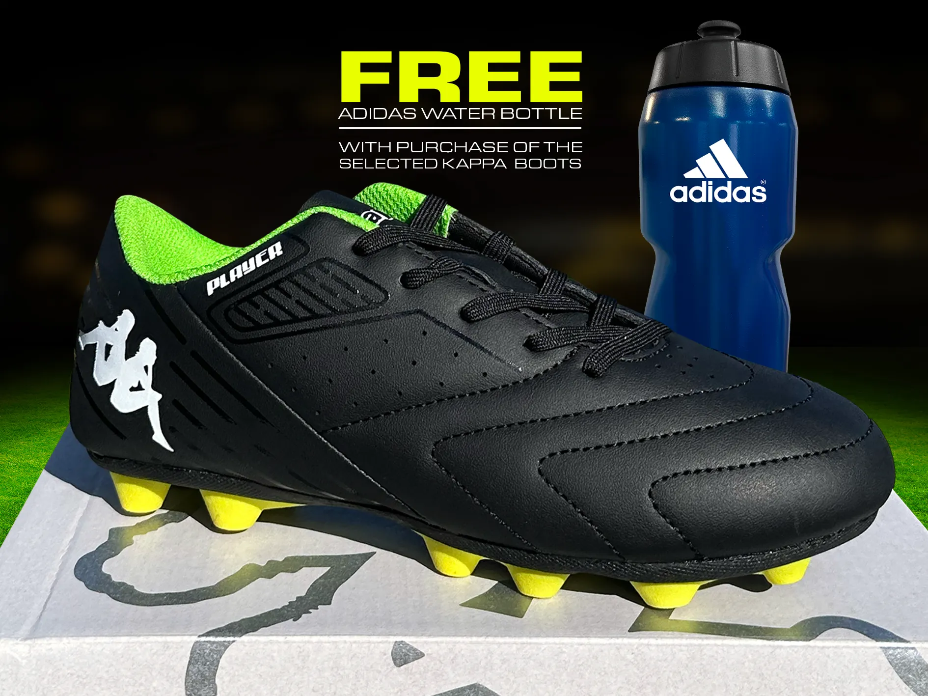 Kappa Kids Player Football Boots with Complimentary Adidas Blue Water Bottle 36196YW A04