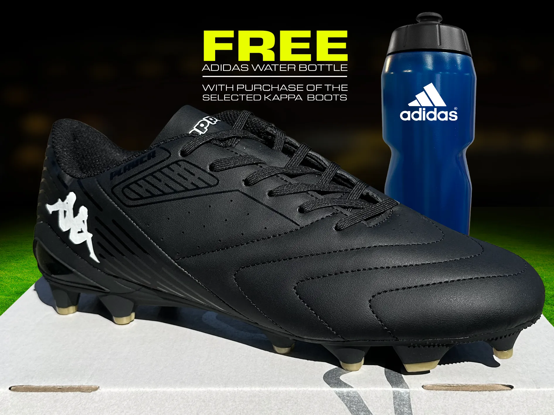 Kappa Men's Player Base FG Shoes with FREE Adidas Blue Water Bottle