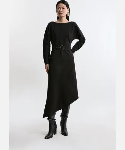 Karen Millen Waterfall Hem Belted Ponte Jersey Midi Dress