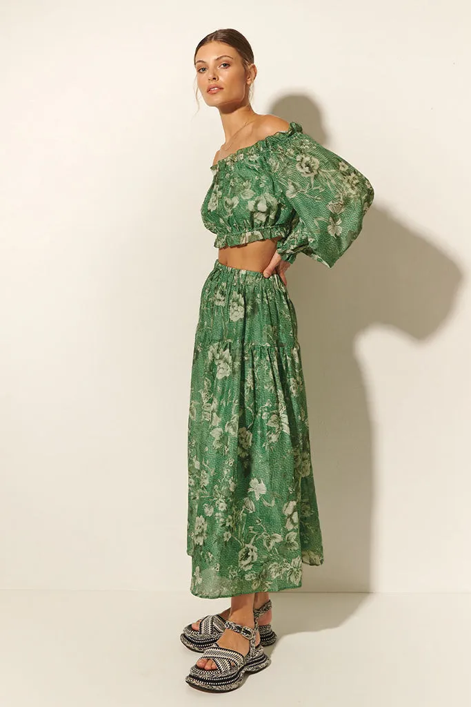 Kivari emerald green Khalo midi skirt final sale.