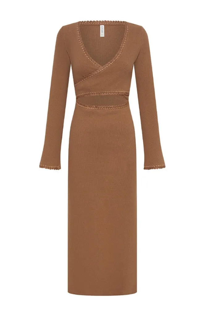 Kivari - Marta Wrap Midi Dress - Mocha *Clearance