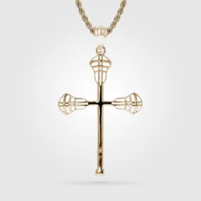 Lacrosse Cross Necklace - Gold