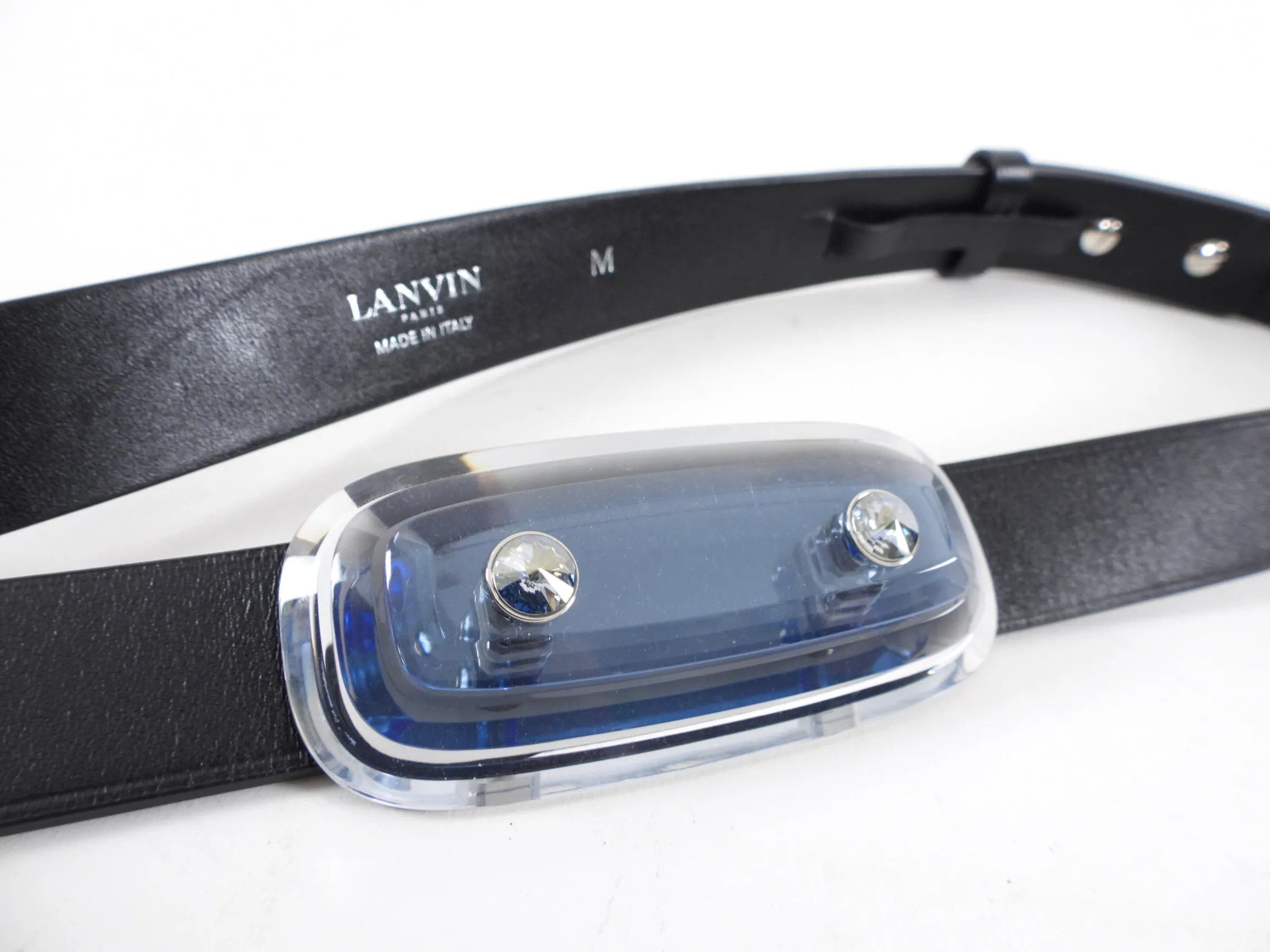 Lanvin Black Leather Belt Blue Jewel Detail M