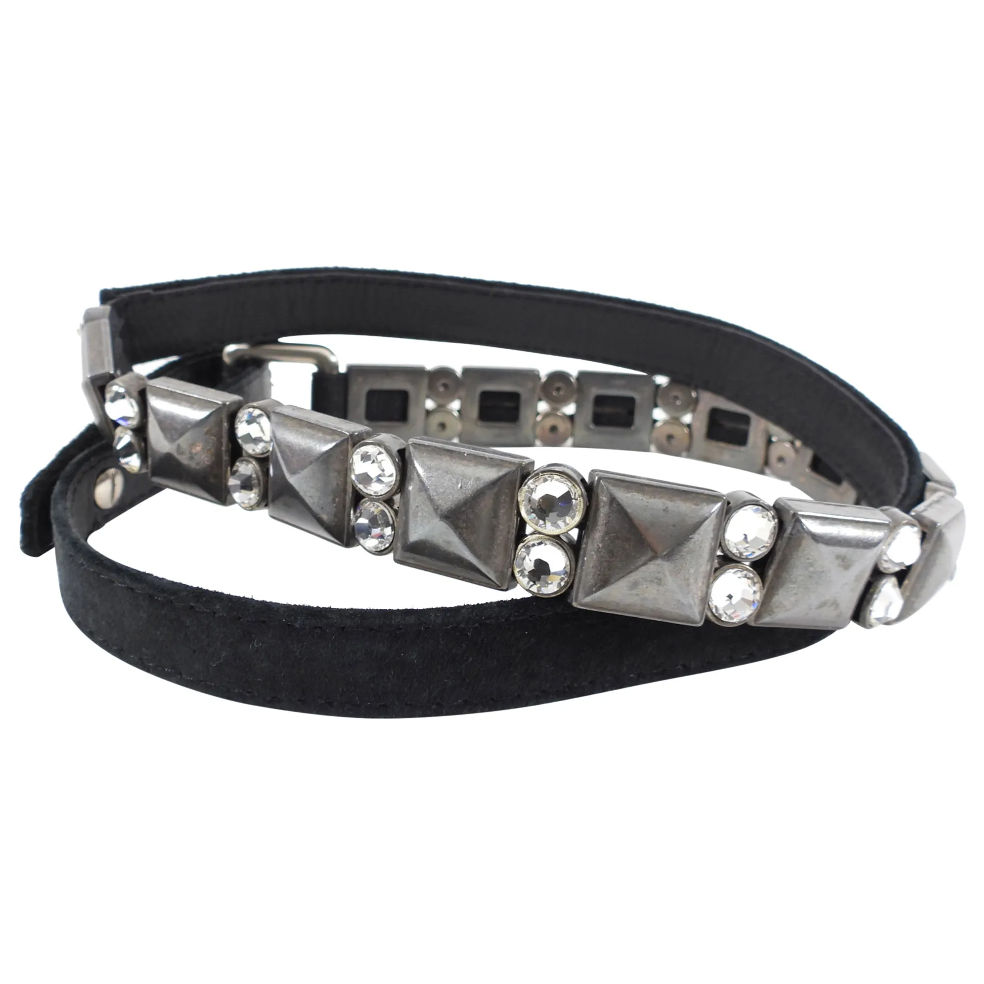 Lanvin Black Suede Belt with Jewels