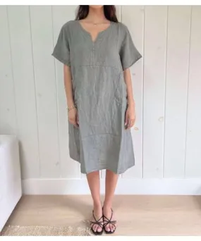 Le Marche Julie Linen Dress In Khaki