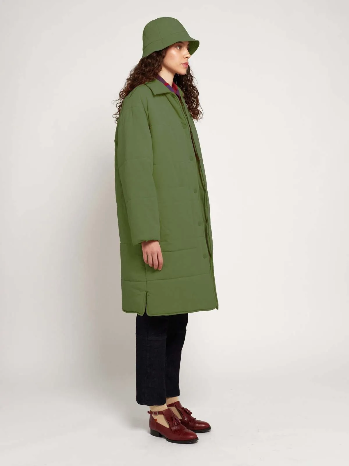 Long Padded Coat - olive green