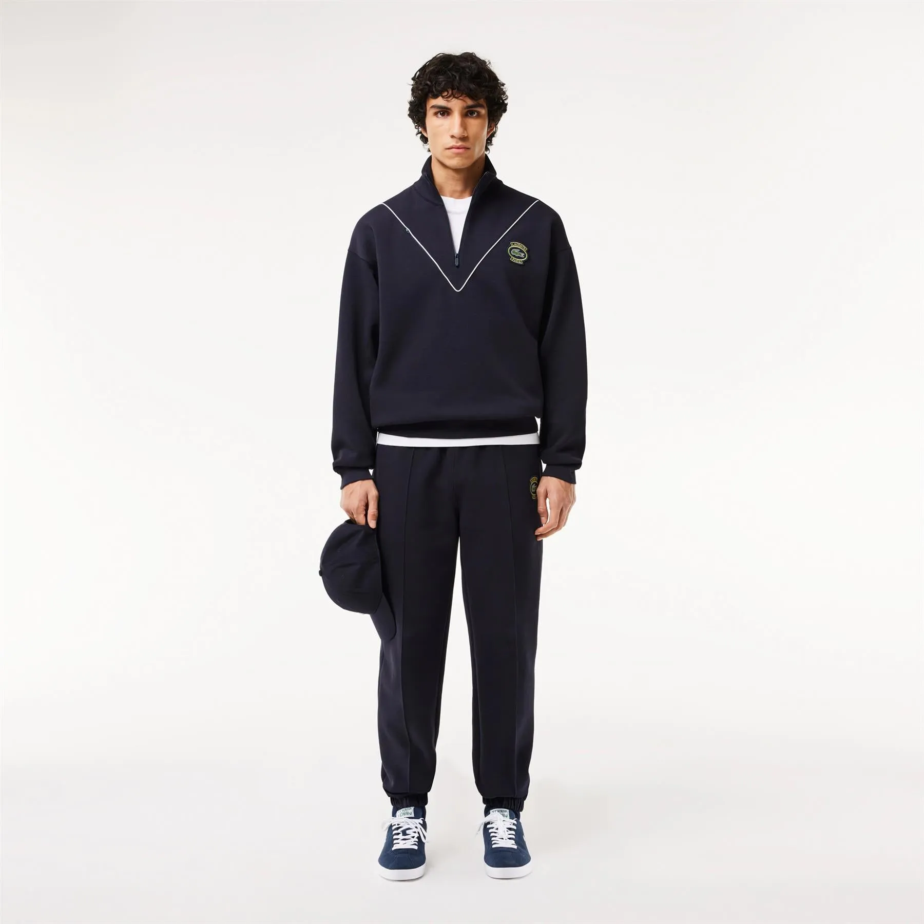 Loose Fit Navy Cotton Pique Quarter Zip Sweatshirt - SS24