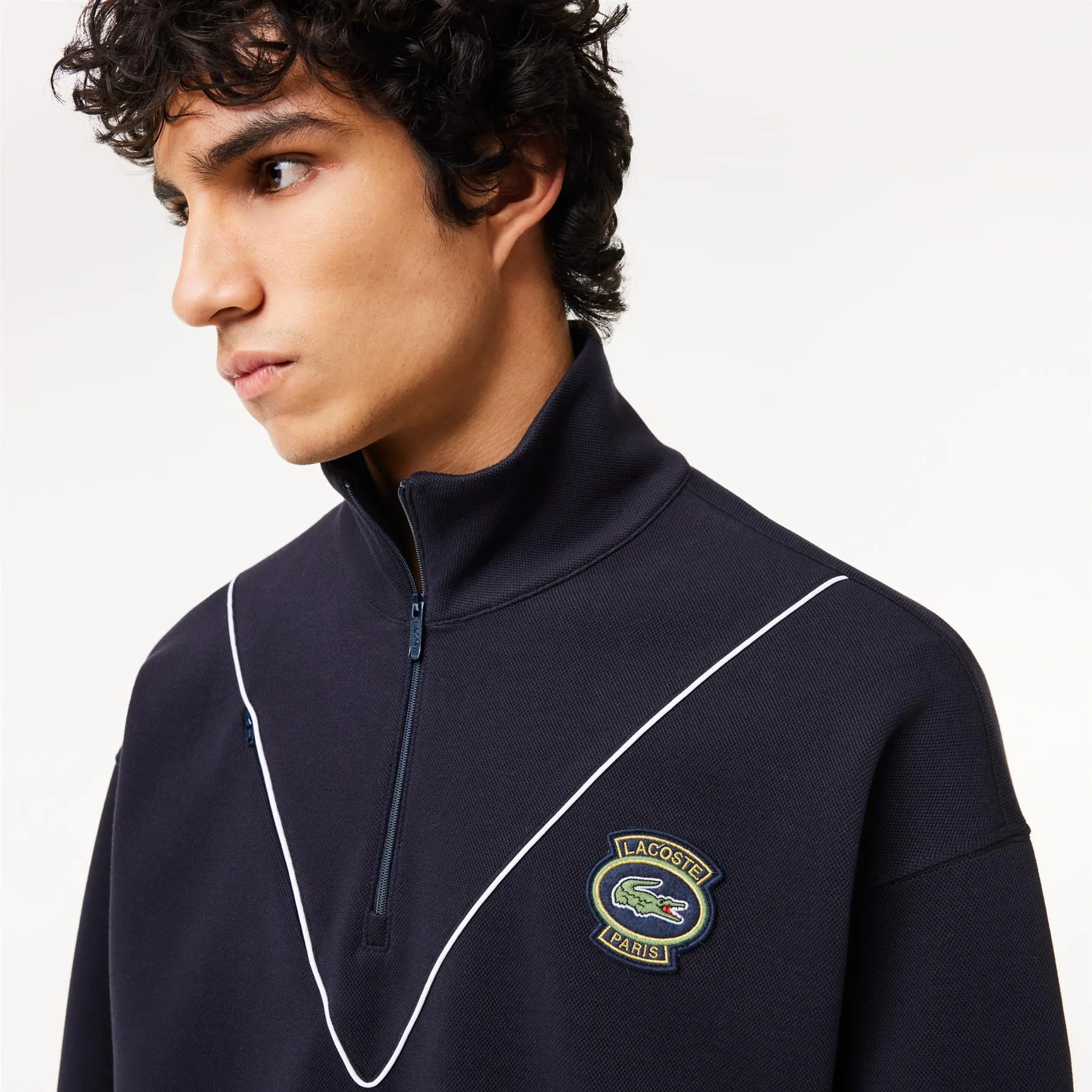 Loose Fit Navy Cotton Pique Quarter Zip Sweatshirt - SS24