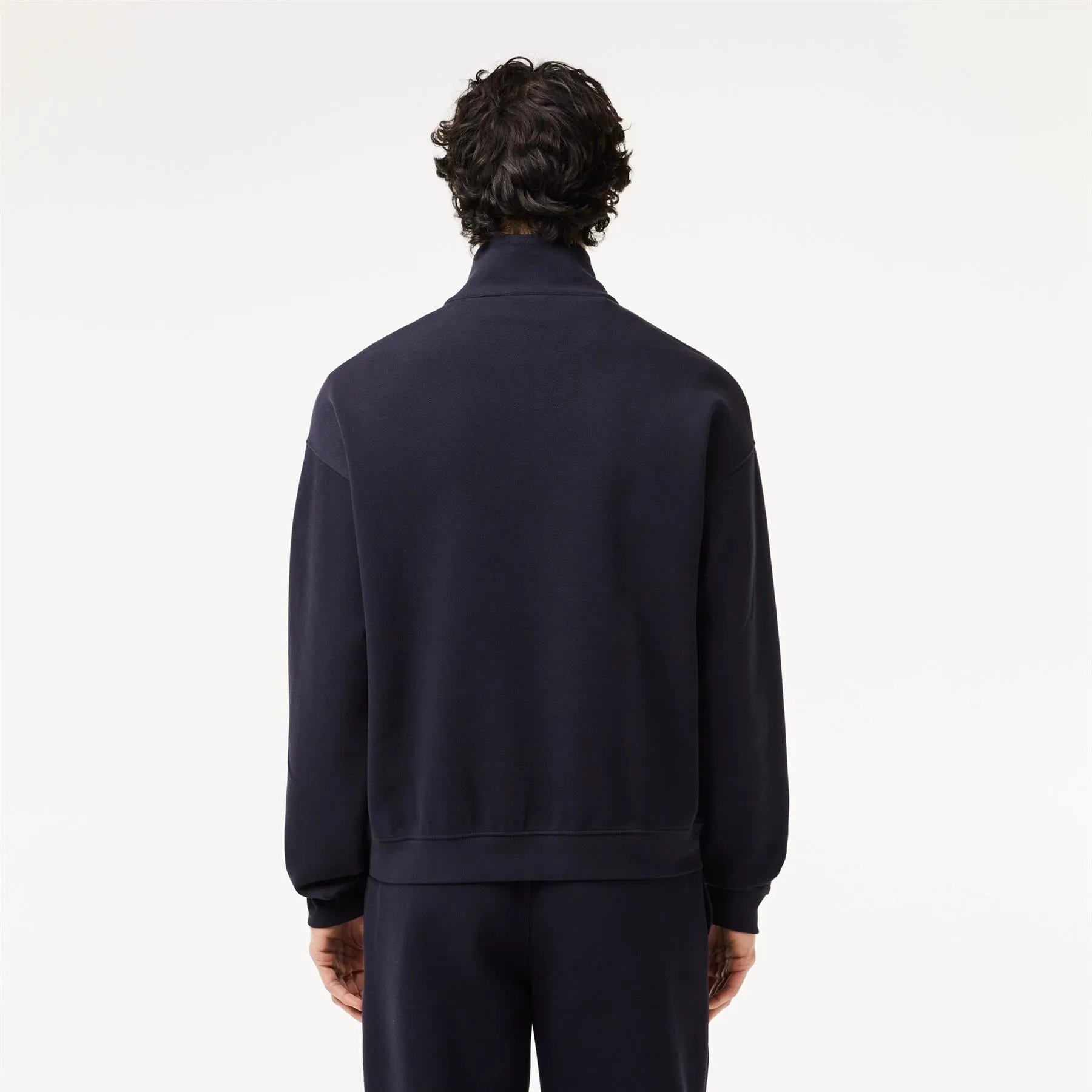 Loose Fit Navy Cotton Pique Quarter Zip Sweatshirt - SS24