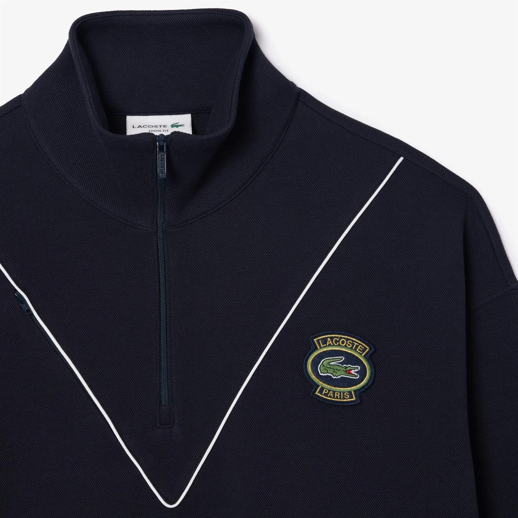 Loose Fit Navy Cotton Pique Quarter Zip Sweatshirt - SS24