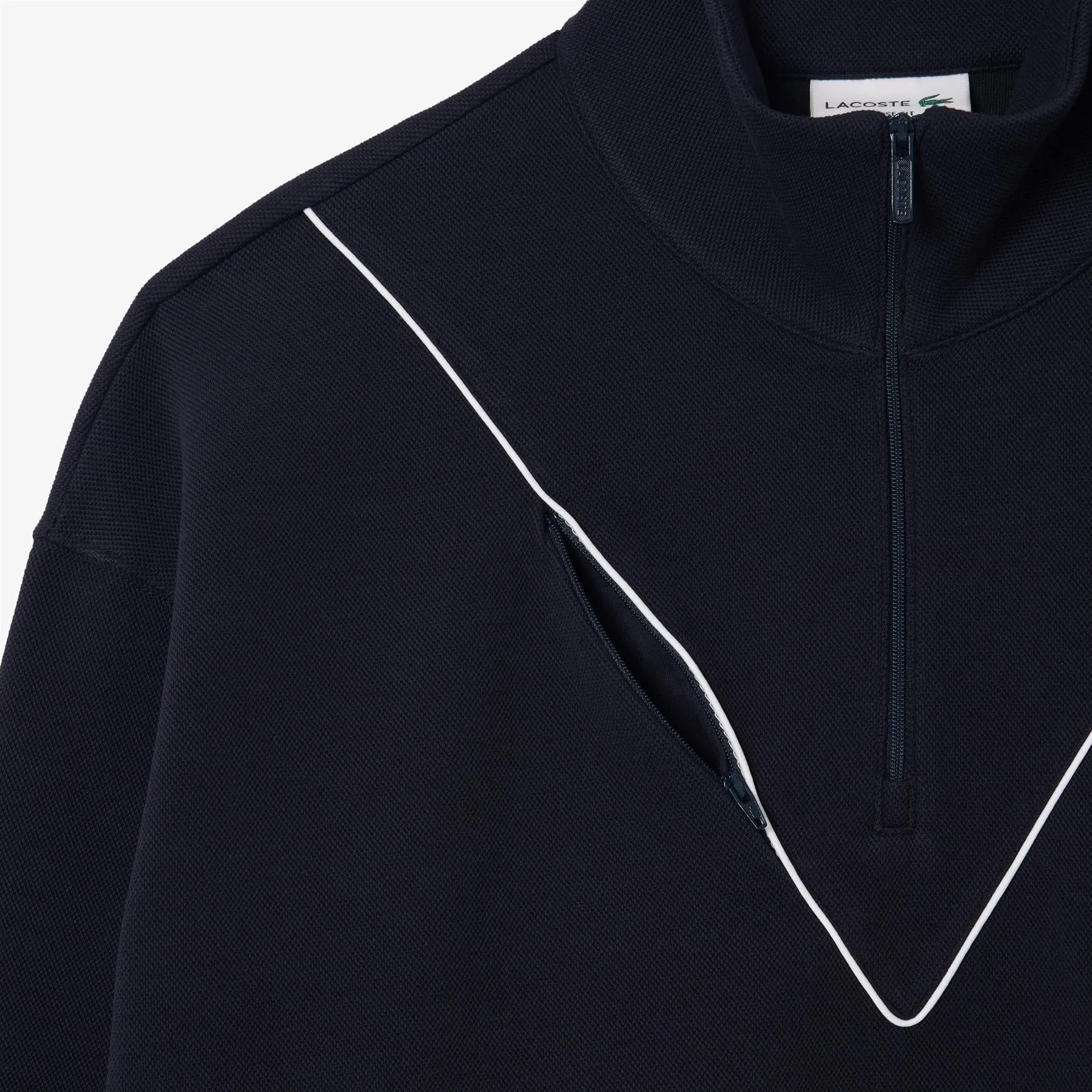 Loose Fit Navy Cotton Pique Quarter Zip Sweatshirt - SS24