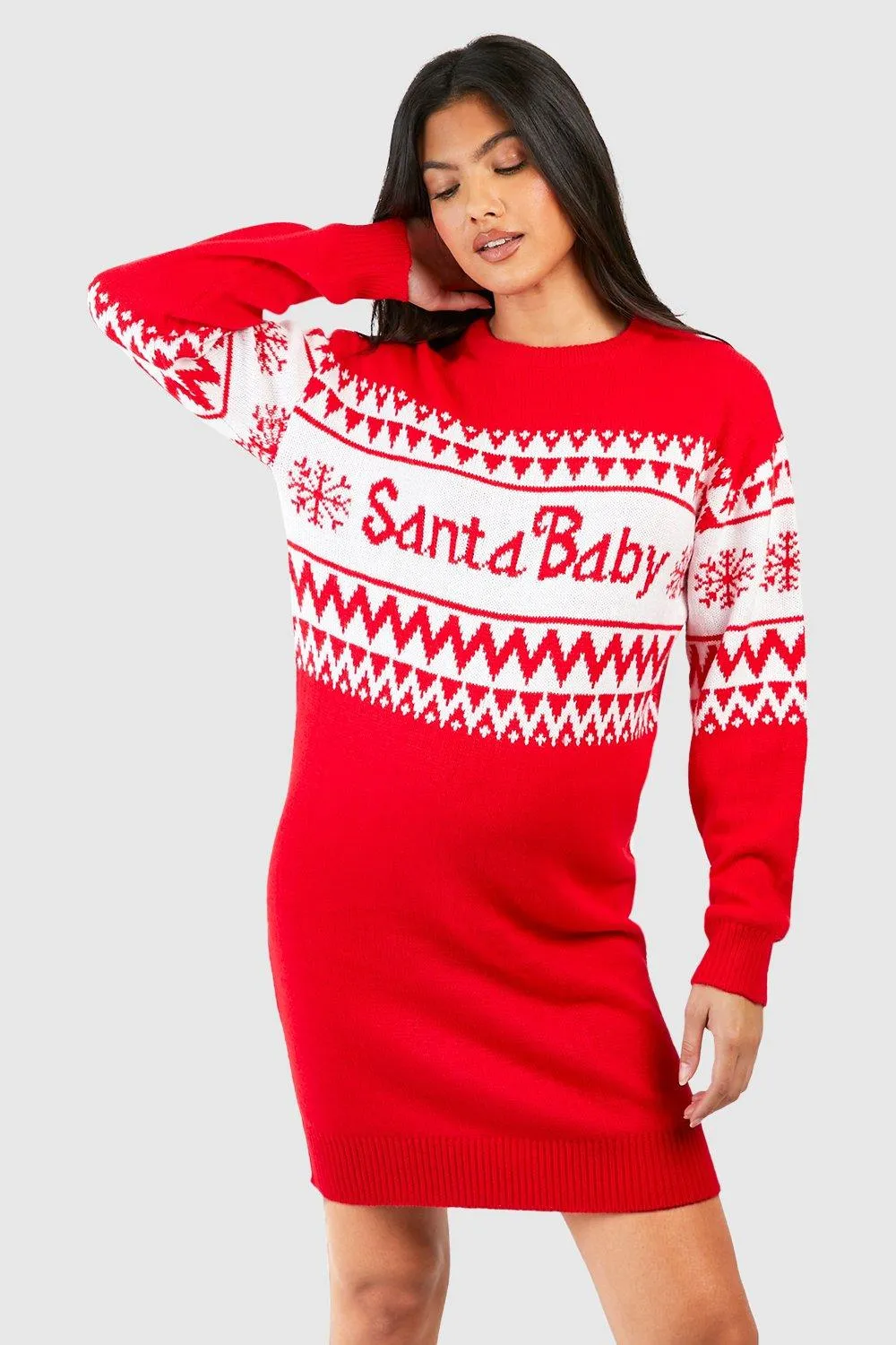 Maternity Santa Baby Christmas Sweater Dress