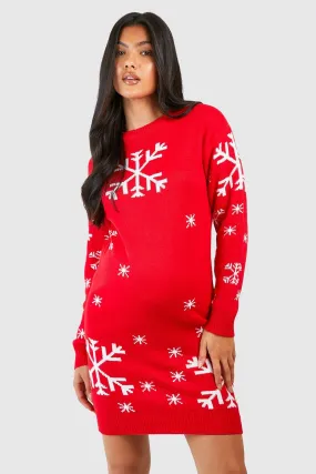 Maternity Snowflake Christmas Sweater Dress