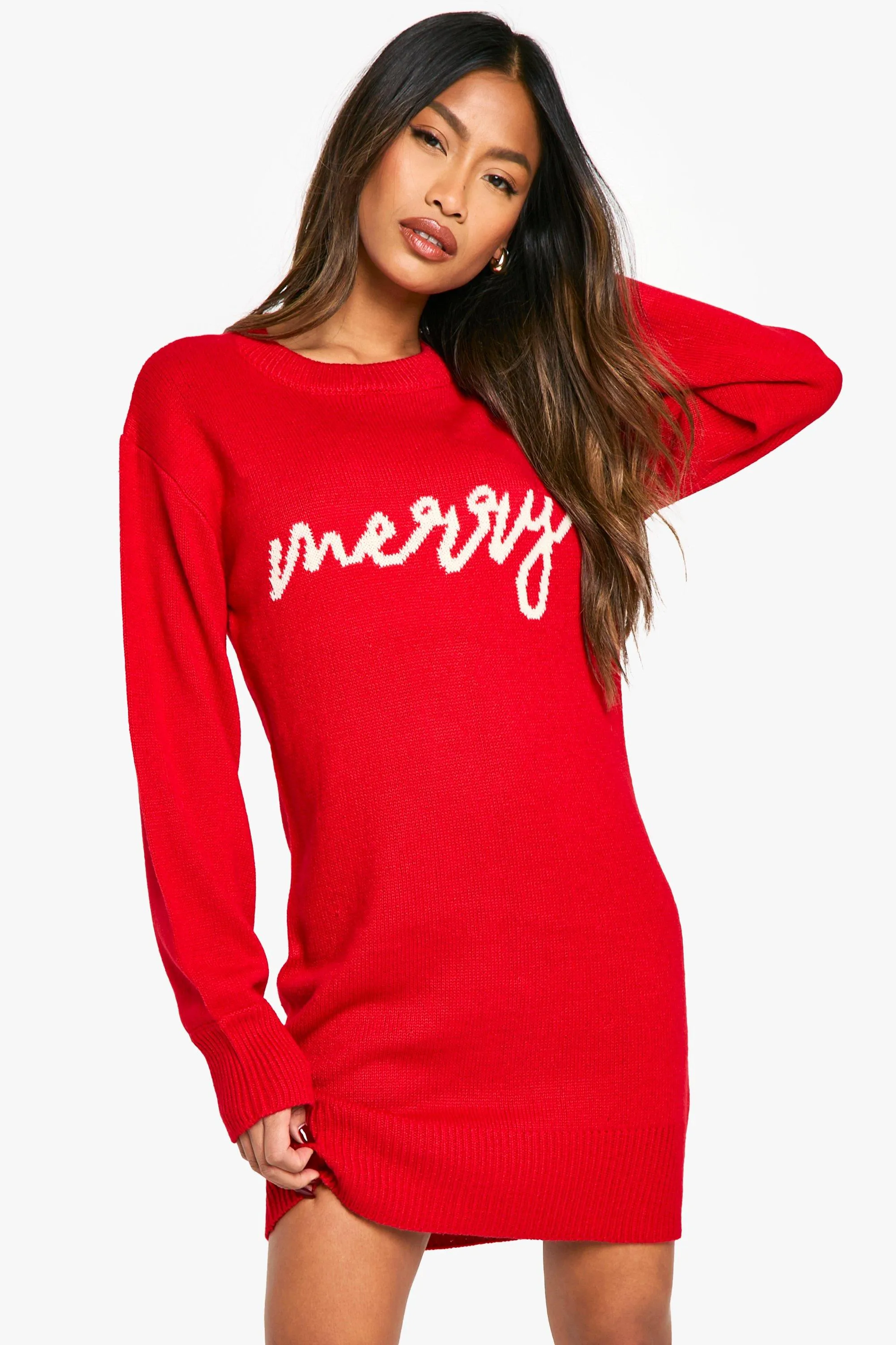 Merry Slogan Christmas Sweater Dress