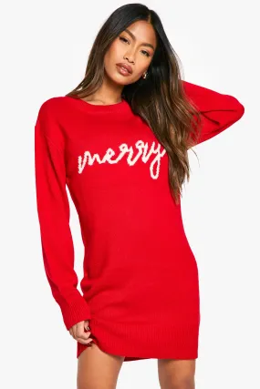 Merry Slogan Christmas Sweater Dress