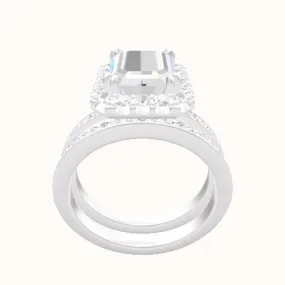 Micropave Engagement Ring With Halo with Double Prong Head and Matching Band