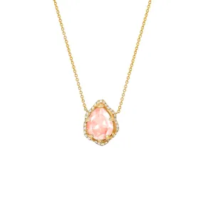 Mirco Queen Water Drop Morganite Necklace with Full Pavé Halo