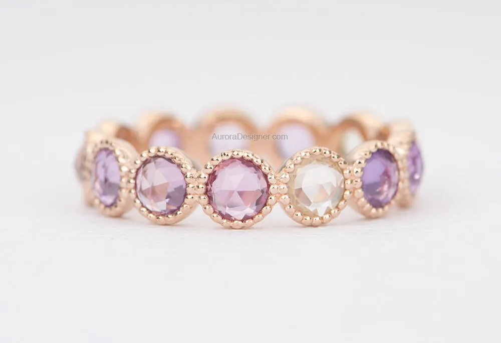 Mixed Pink Rose Cut Sapphire Full Eternity Wedding Band 14k Rose Gold AD1531