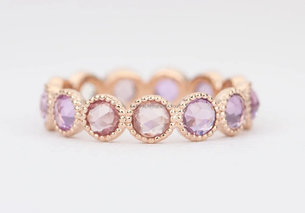 Mixed Pink Rose Cut Sapphire Full Eternity Wedding Band 14k Rose Gold AD1531