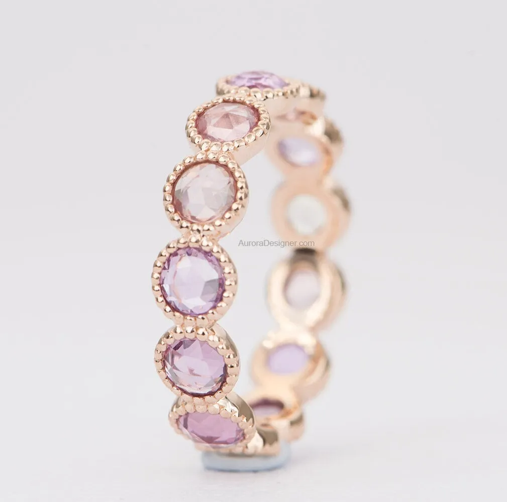 Mixed Pink Rose Cut Sapphire Full Eternity Wedding Band 14k Rose Gold AD1531