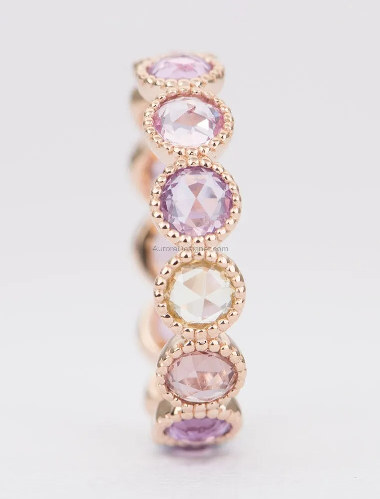 Mixed Pink Rose Cut Sapphire Full Eternity Wedding Band 14k Rose Gold AD1531