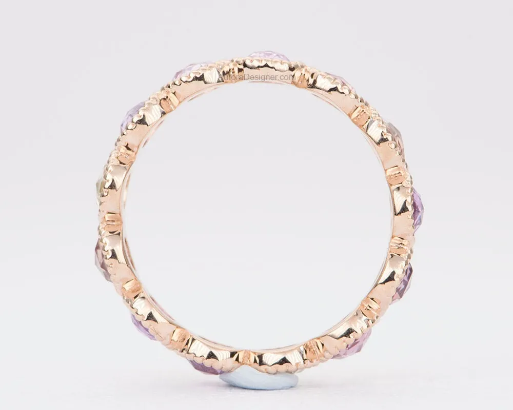 Mixed Pink Rose Cut Sapphire Full Eternity Wedding Band 14k Rose Gold AD1531