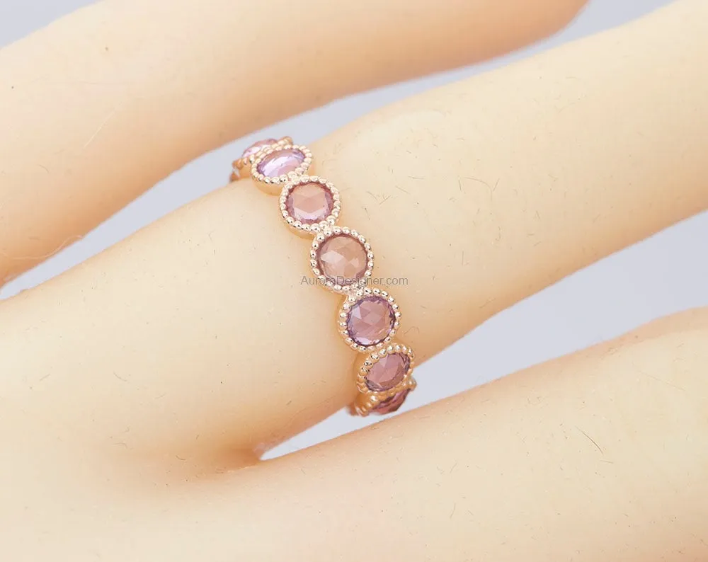 Mixed Pink Rose Cut Sapphire Full Eternity Wedding Band 14k Rose Gold AD1531