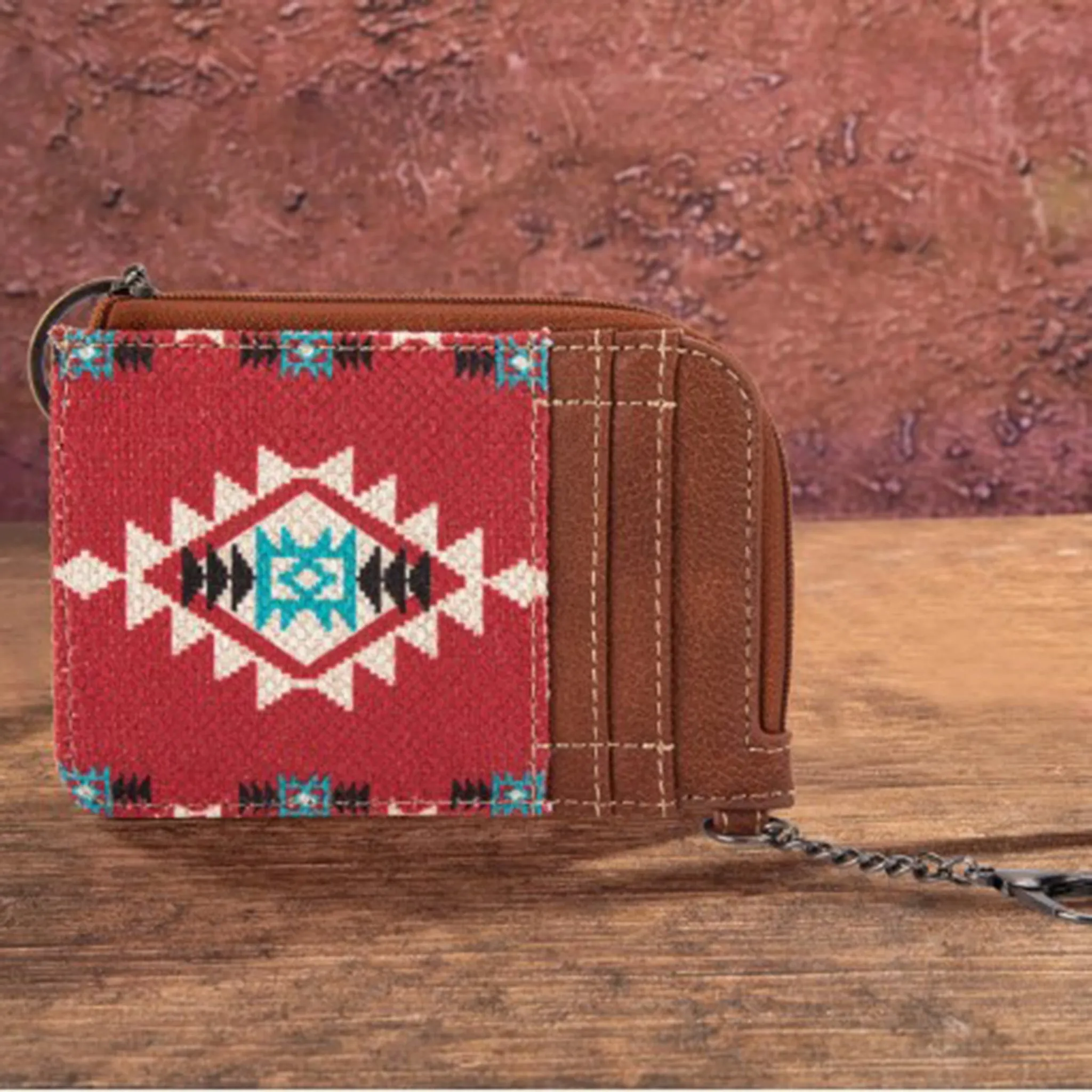 Montana West Burgundy Aztec Zip Card Case - Buy Online