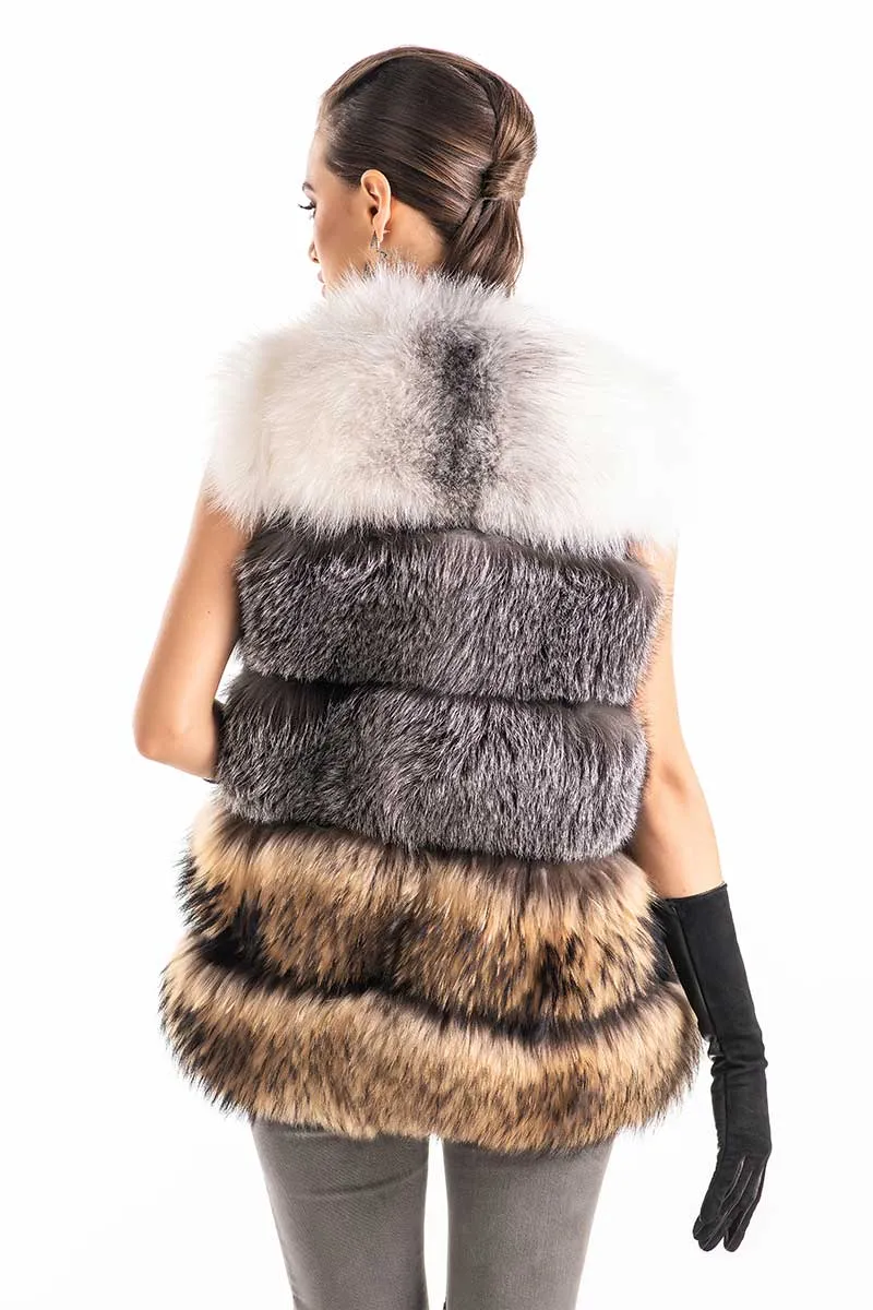 Multicolor Fox and Raccoon Fur Vest