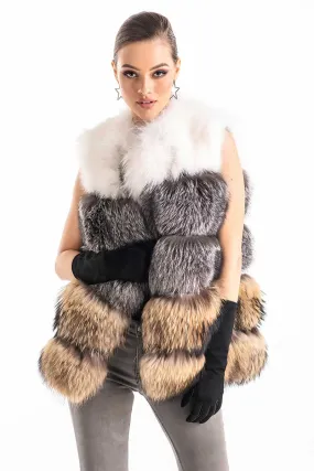 Multicolor Fox and Raccoon Fur Vest