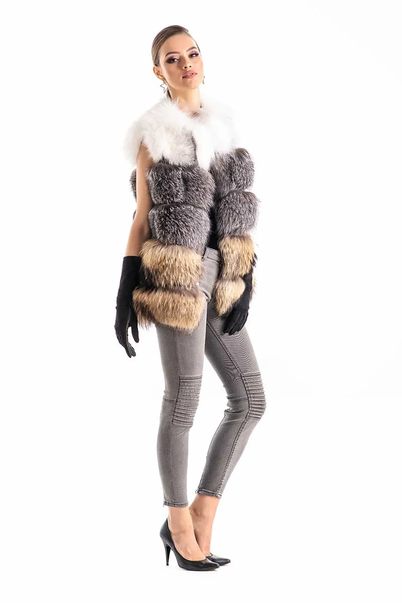 Multicolor Fox and Raccoon Fur Vest