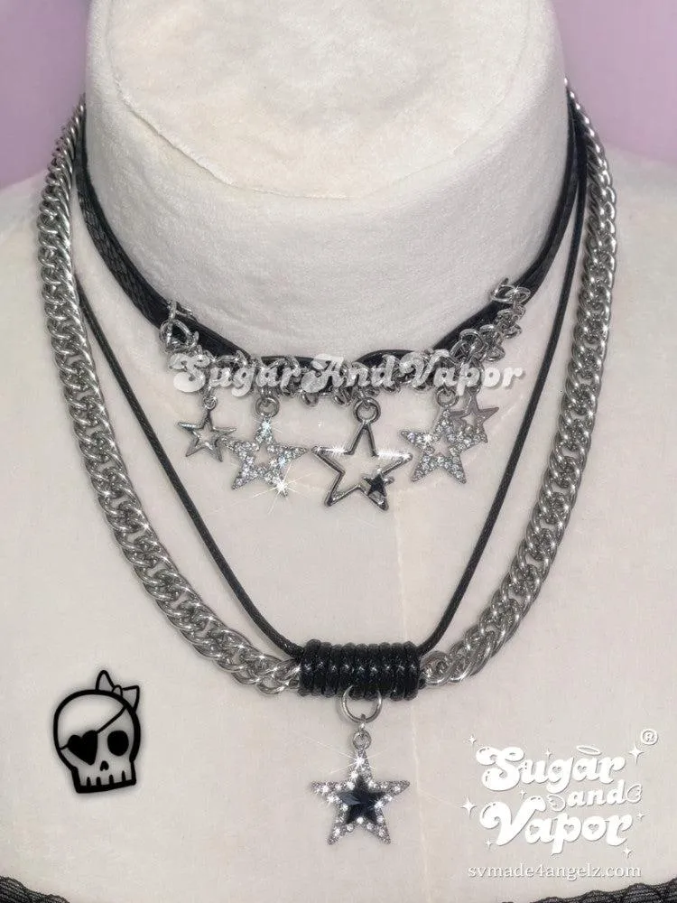 Nyssa Y2K star chokers with pu leather necklaces