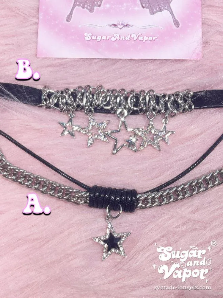 Nyssa Y2K star chokers with pu leather necklaces