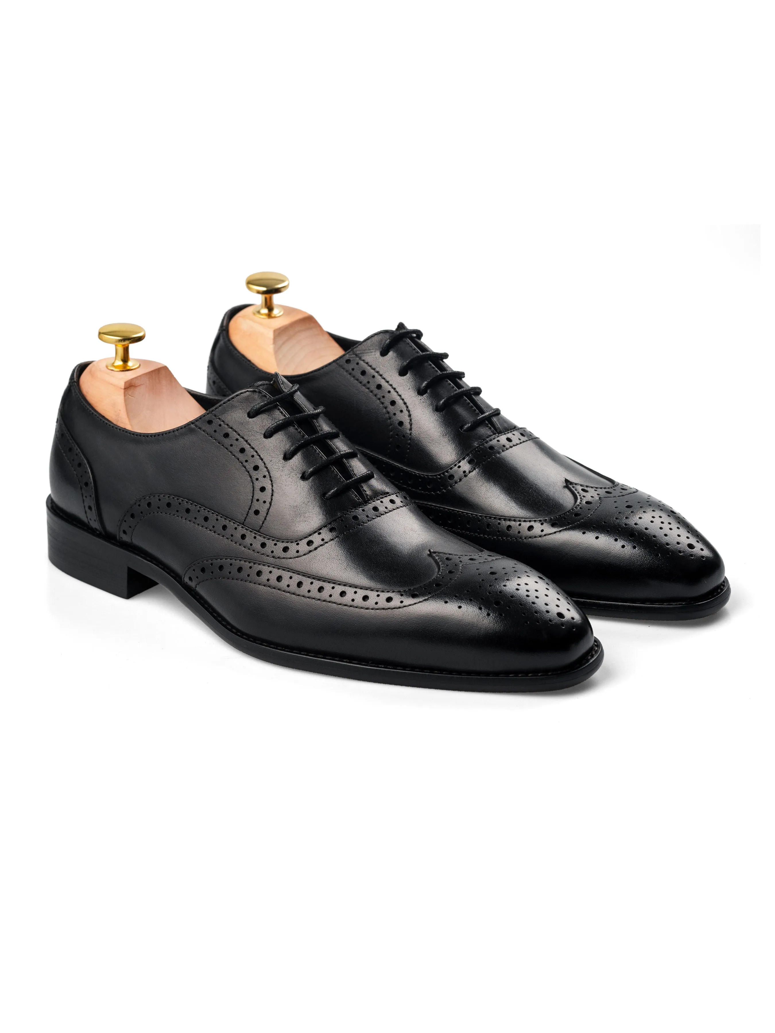 Oxford Brogue Wingtip - Black Lace Up Shoes for Men (Chisel Toe)