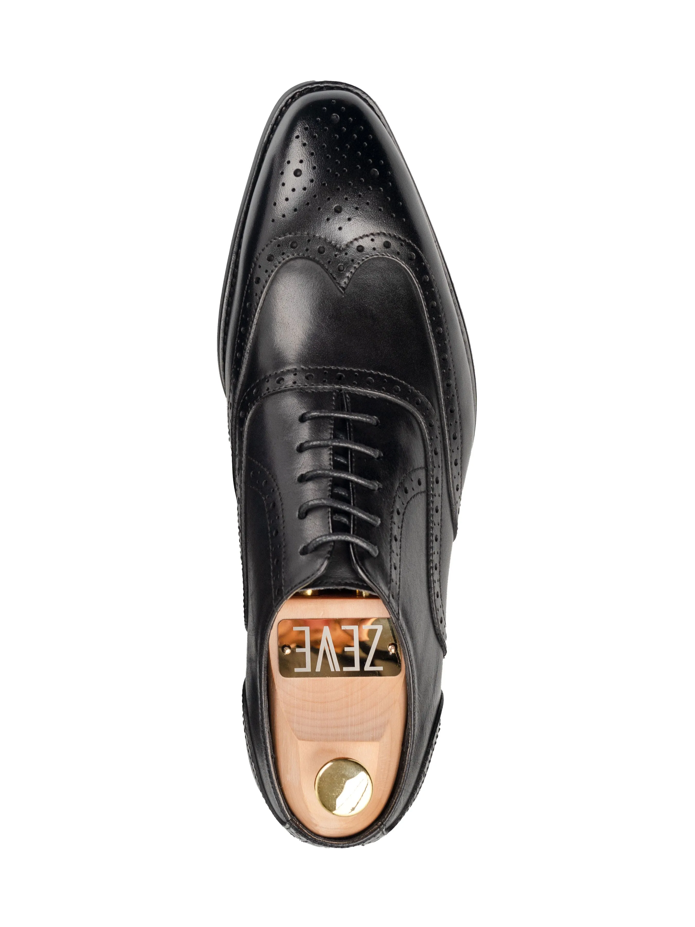 Oxford Brogue Wingtip - Black Lace Up Shoes for Men (Chisel Toe)