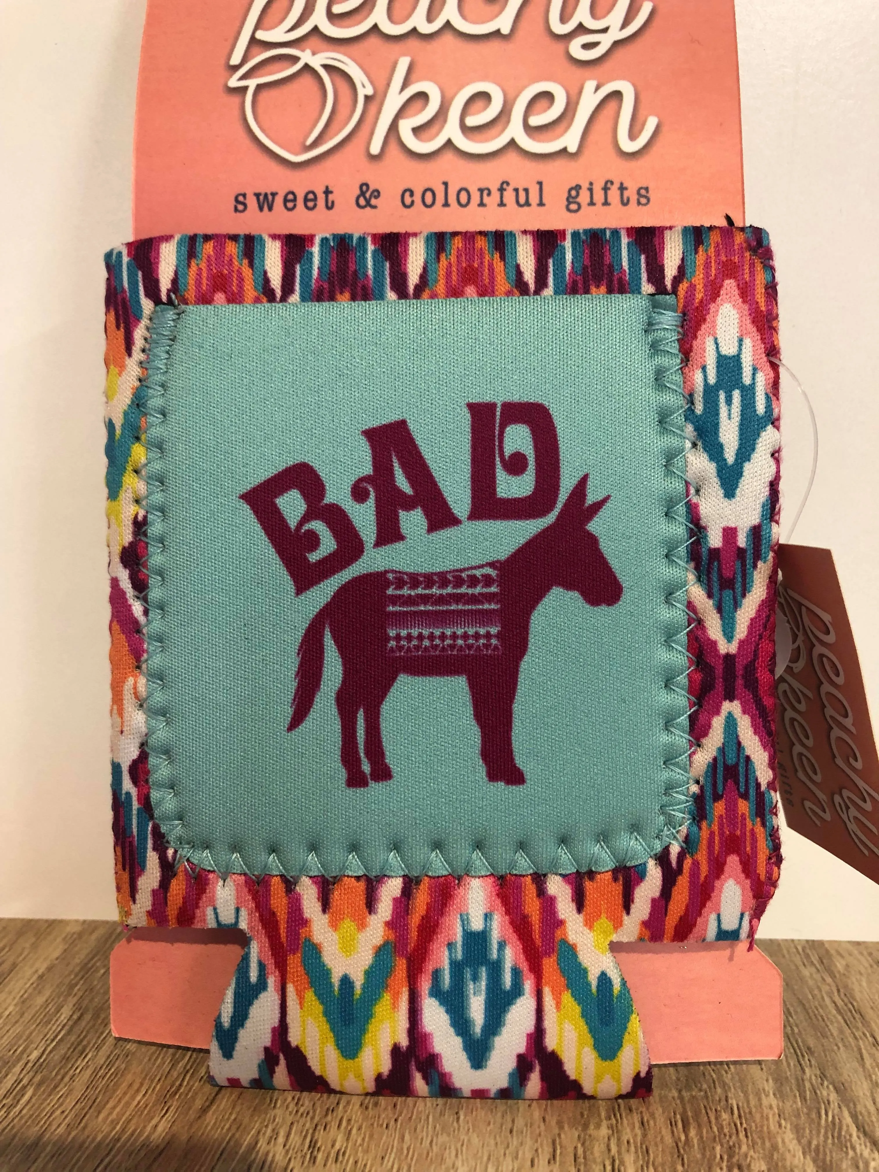 Peachy Keen Aztec Stubbie Cooler