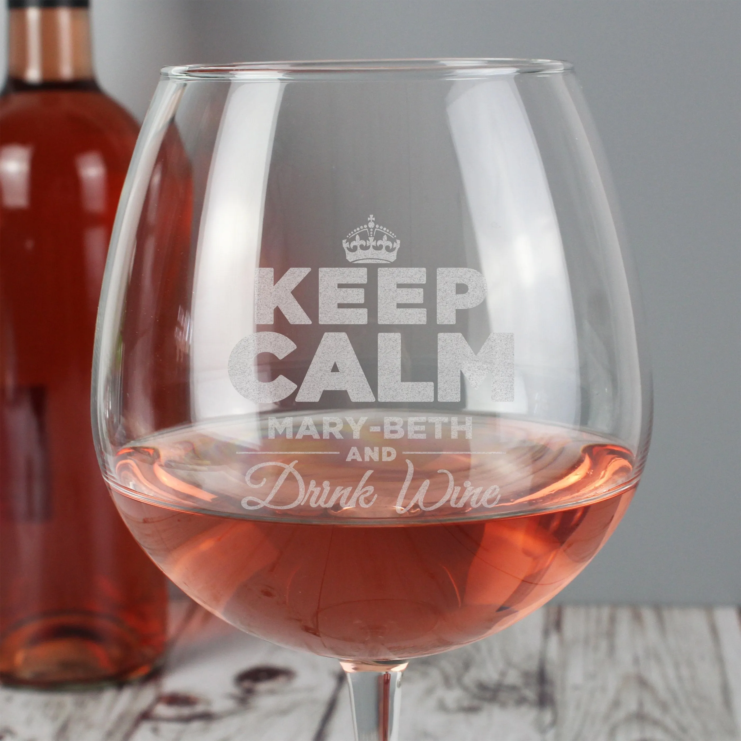 Personalized Keep Calm Wine Glass with Customized Engraving