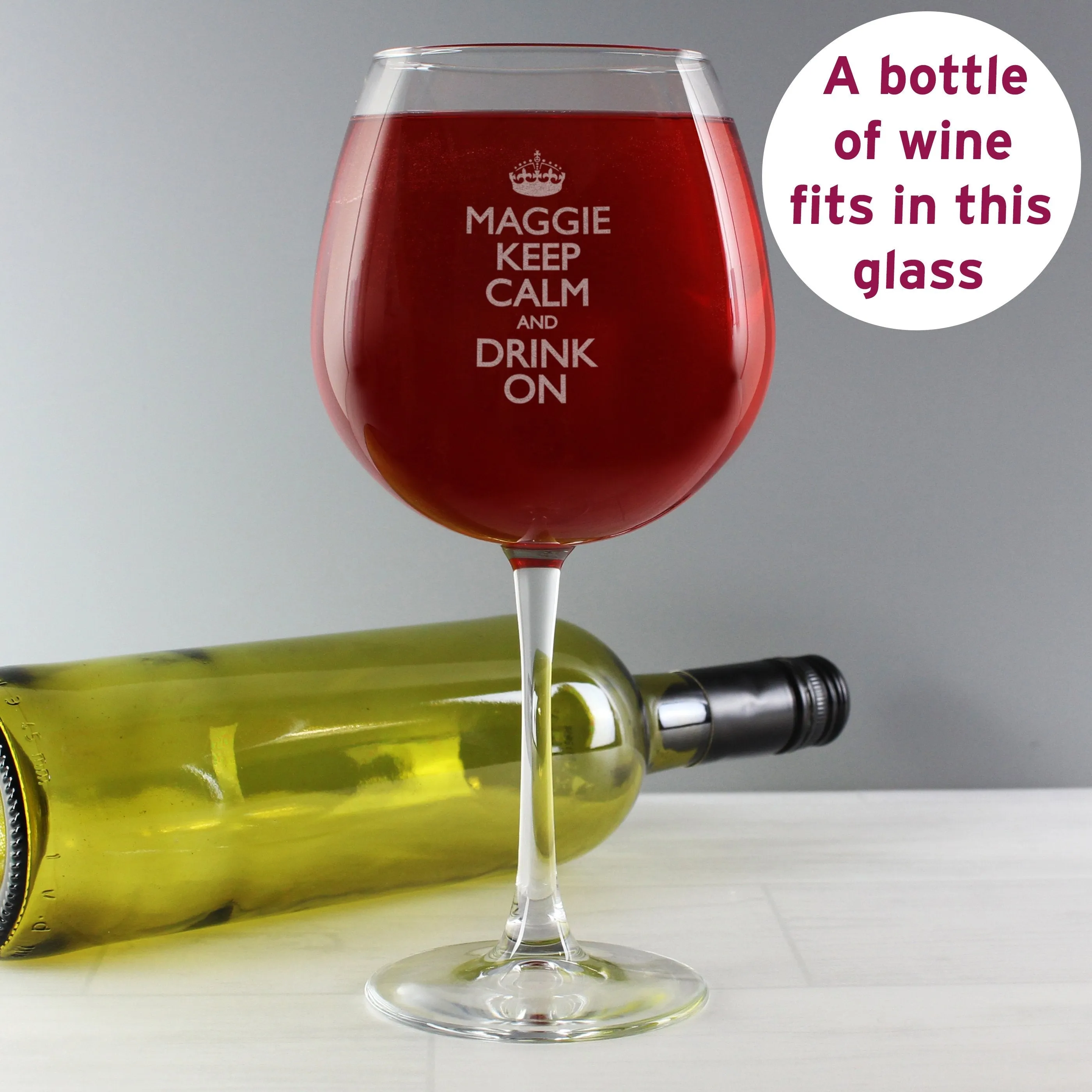 Personalized Keep Calm Wine Glass with Customized Engraving